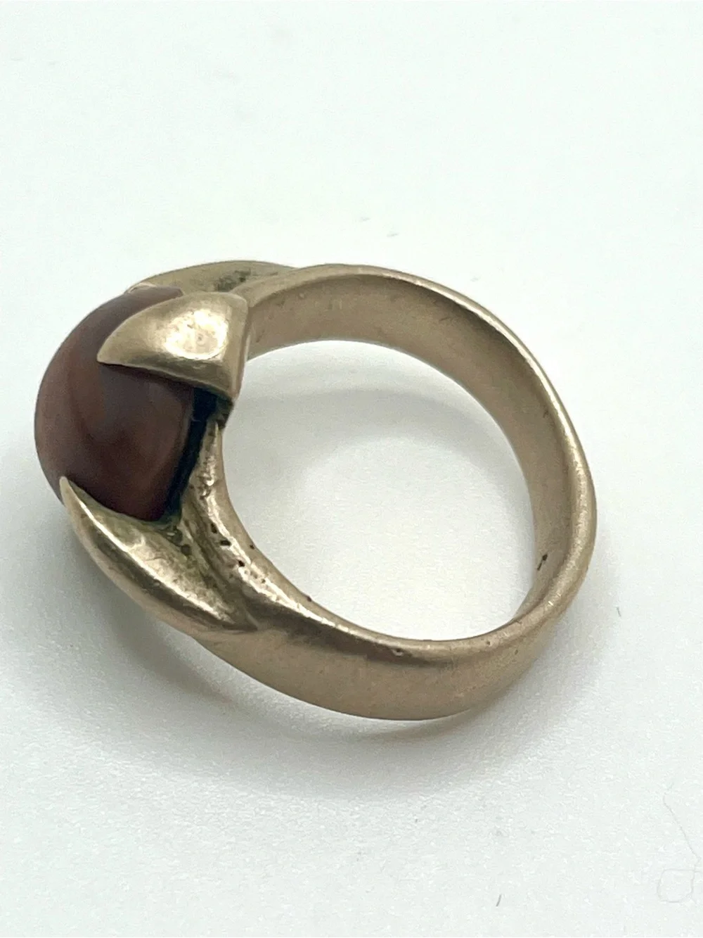 Vintage Tuareg style carnelian ring Saharan tribal silver tone artisan size 8.5
